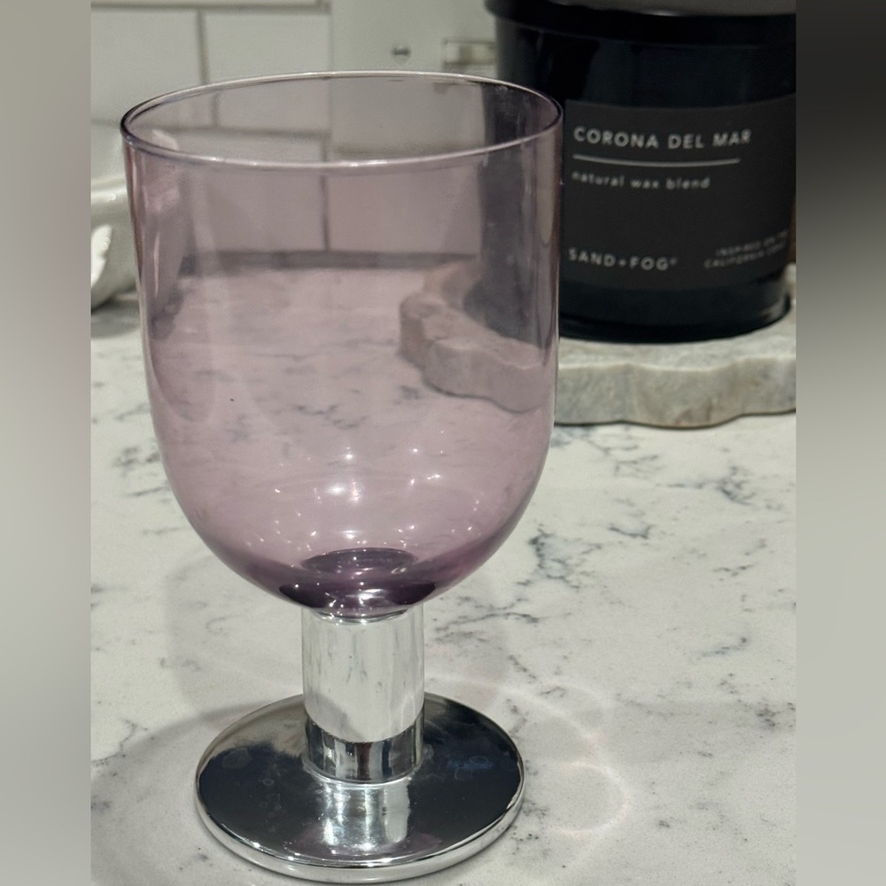 Anthropologie Purple Wine Glass with Silver Base